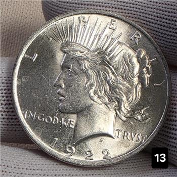 1922 $1 Peace Silver Dollar Coin 90% Silver - AU Auction #13