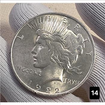 1922 $1 Peace Silver Dollar Coin 90% Silver - AU Auction #14