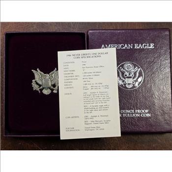 1986-S 1 oz Proof American Silver Eagle (w/Box & COA)