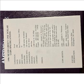 1986-S 1 oz Proof American Silver Eagle (w/Box & COA) A#2