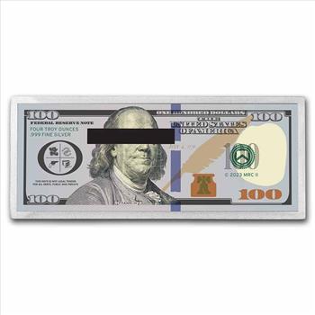 4 oz .999 Fine Silver Bar - Ozark $100 Bill (w/Box & COA)