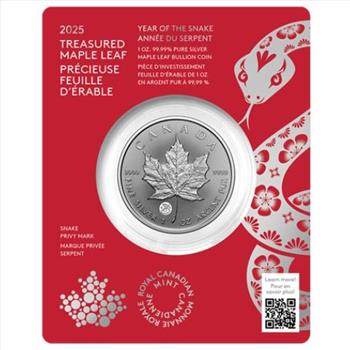 2025 1 oz Canadian Silver Treasured Maple Leaf Year of Snake Privy New w/ Assay