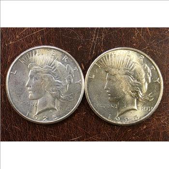 1925-S $1 Peace Silver Dollar Coin 90% Silver - XF Cond. Lot of 2 Fast Auction #02