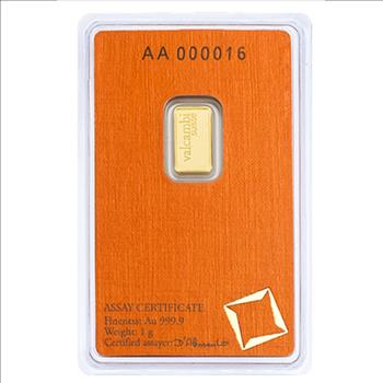 1 Gram Valcambi Suisse .9999 Fine Gold Bar in Assay