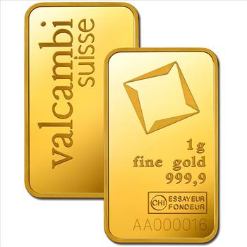 1 Gram Valcambi Suisse .9999 Fine Gold Bar in Assay