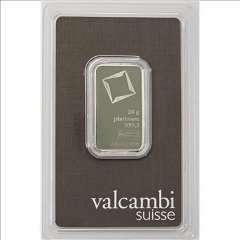 20 gram Platinum Bar - Valcambi Suisse - 999.5 Fine Assay