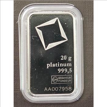 20 gram Platinum Bar - Valcambi Suisse - 999.5 Fine Assay