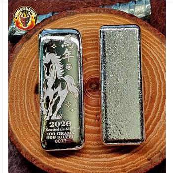 2026 Lunar Year of the Horse 100g .999 Fine Silver Bar