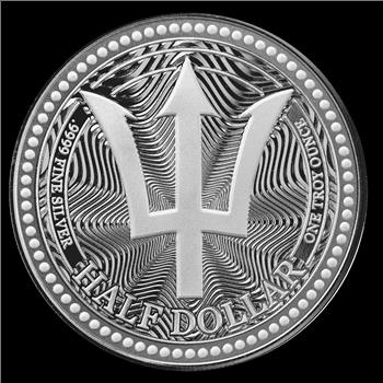 2025 Barbados Trident Half Dollar 1 oz .9999 Fine Silver Coin