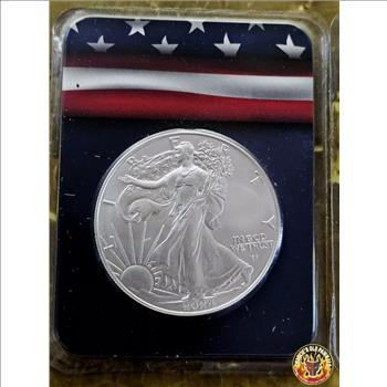 2024 American Eagle 1 oz .999 Silver $1 Coin BU w/Blue American Flag Card Holder