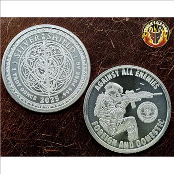 2025 1 oz .999 FINE SILVER SHIELD - AGAINST ALL ENEMIES - BU ROUND IN CAPSULE