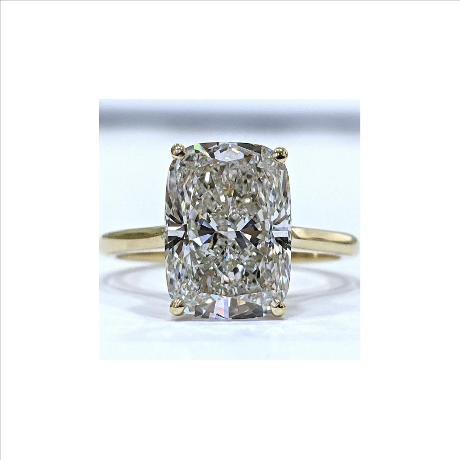5 Carat Elongated Cushion Cut Lab Grown Diamond Engagement Ring Solid 14k Yellow Gold IGI Certified