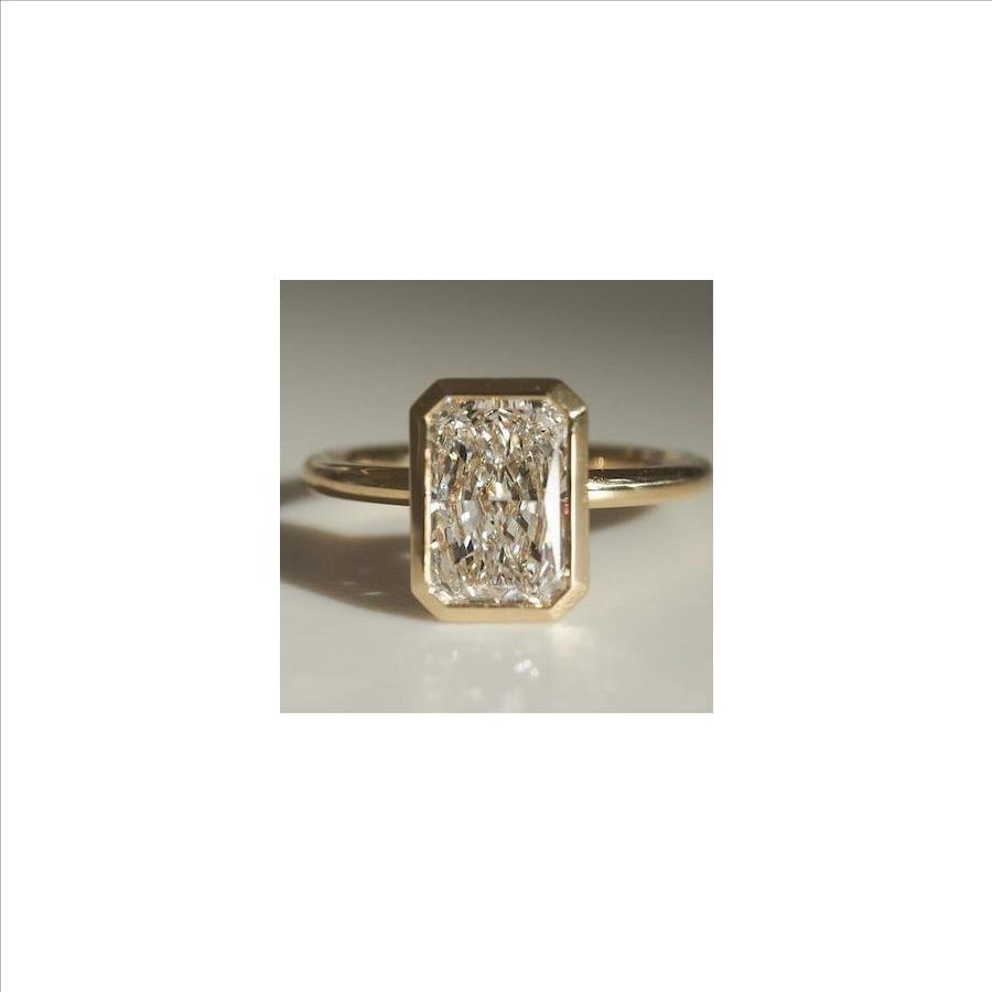 Real 3 Carat Lab Grown Diamond Engagement Ring Radiant Cut Bezel Set Solid 14k Yellow Gold IGI Certified 
