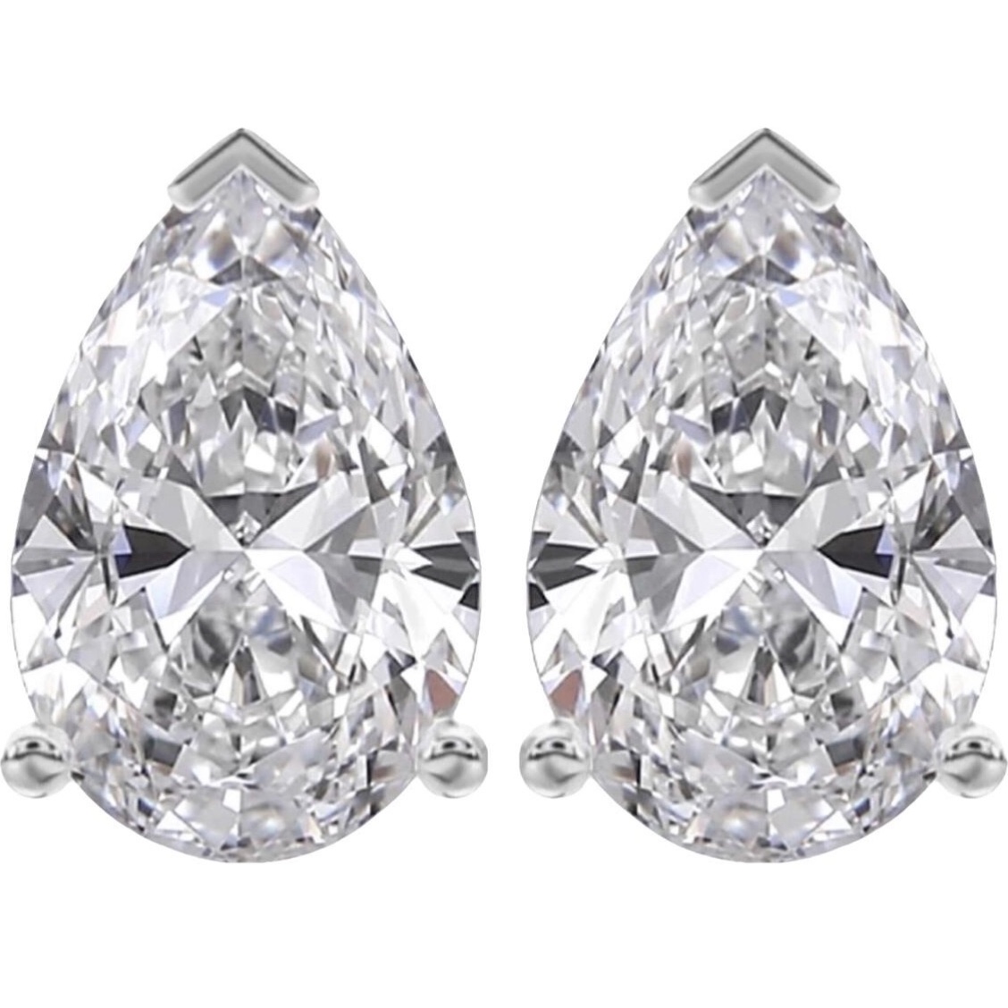 2 Carat Lab Grown Diamond Pear Brilliant Stud Earrings 14k Solid White Gold IGI Certified