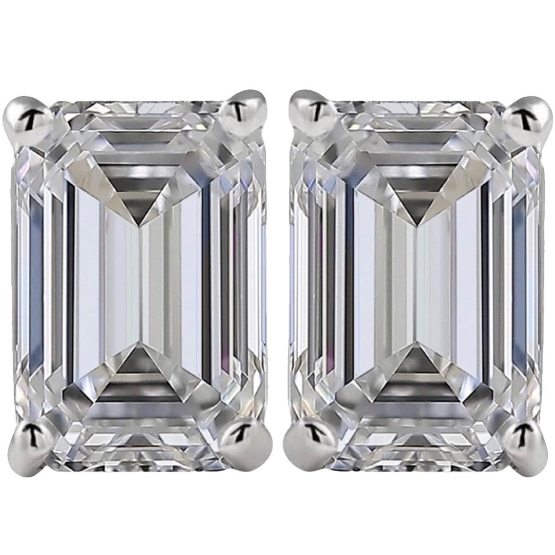 2 Carat Lab Grown Diamond Emerald Cut Stud Earrings Solid 14k White Gold IGI Certified
