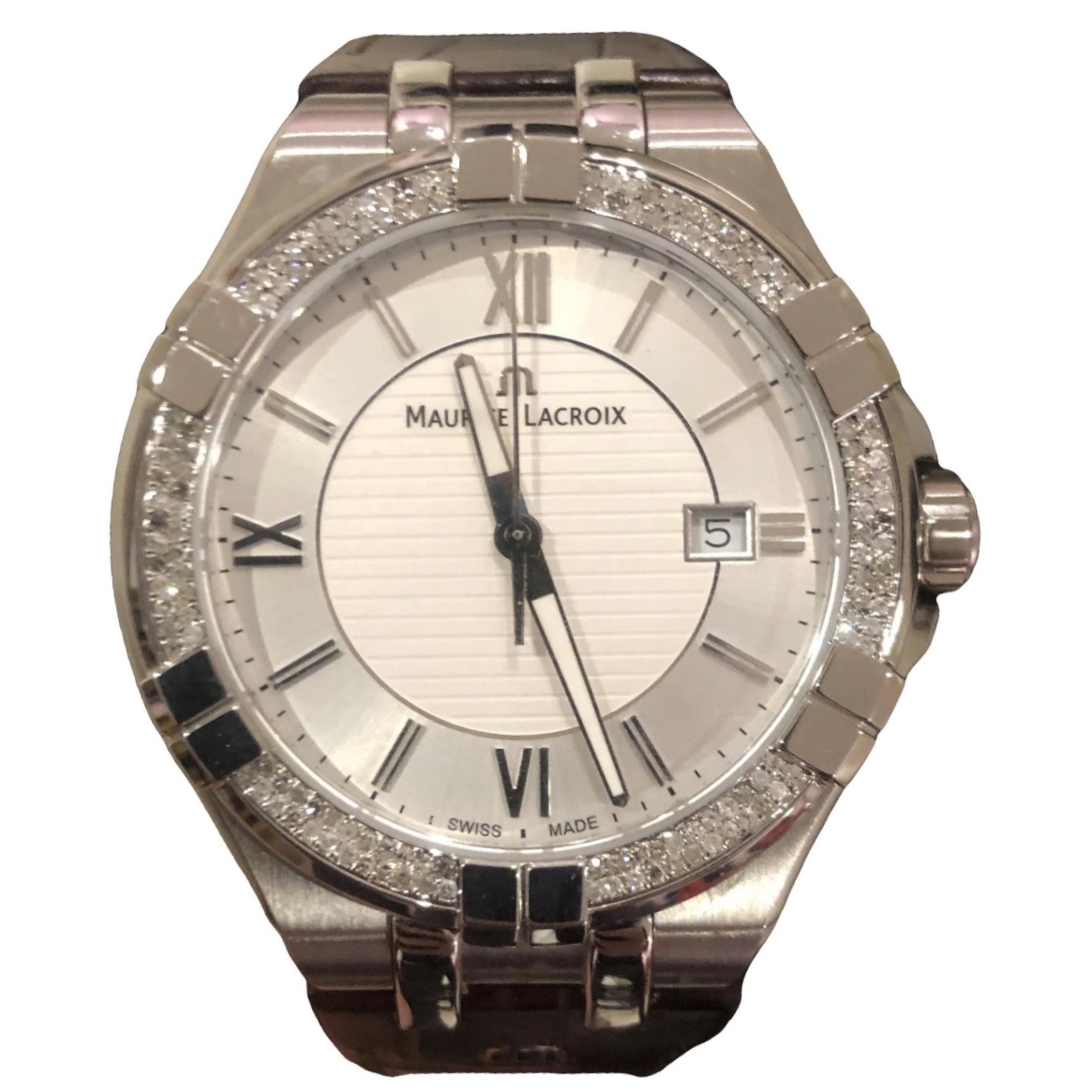 Custom Natural Diamond Maurice Lacroix AIKON AI1008 42mm Leather Men's Watch IGI Certified