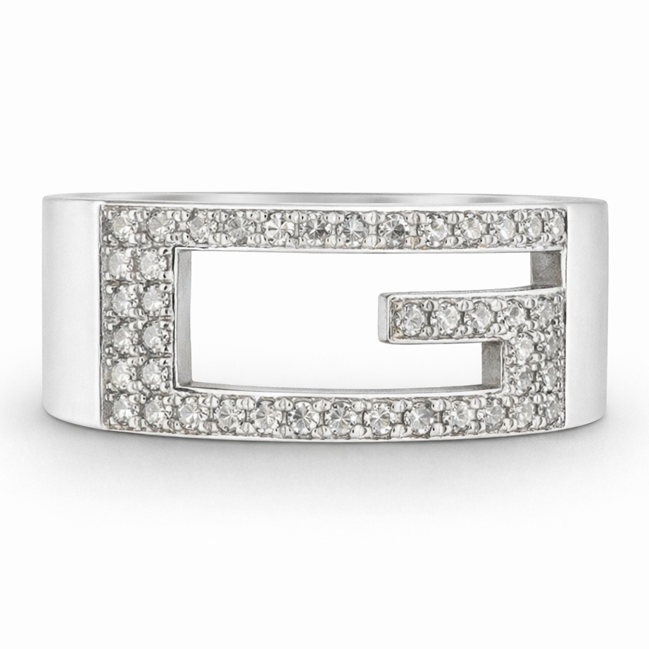 NY Diamond Appraisal Certified Custom Gucci Real Natural Diamond Ring Band Near 3/4 Carat 925 Sterling Silver Size 7.25 US