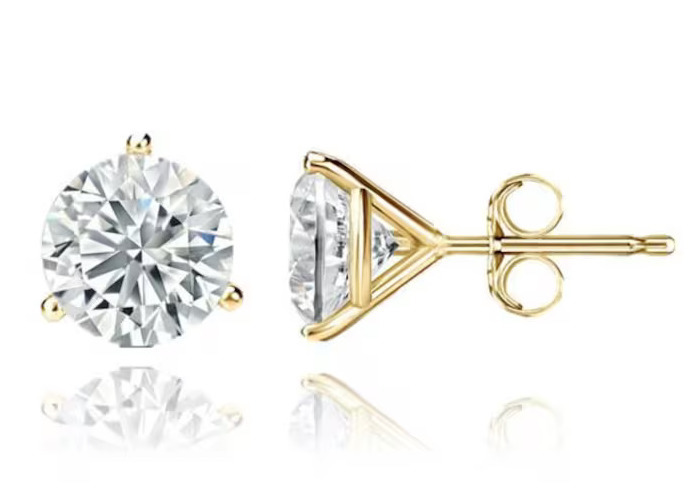 2 Carat Real Lab Grown Diamond Round Brilliant Martini Stud Earrings Solid 14k Yellow Gold IGI Certified