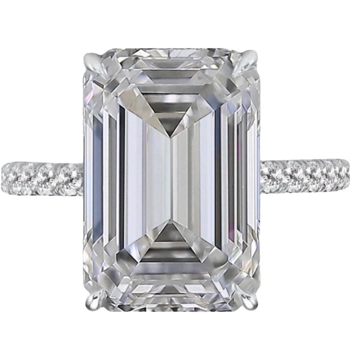 Real 4 Carat VS Clarity Emerald Cut Brilliant Lab Grown Diamond Engagement Ring Solid 14k White Gold