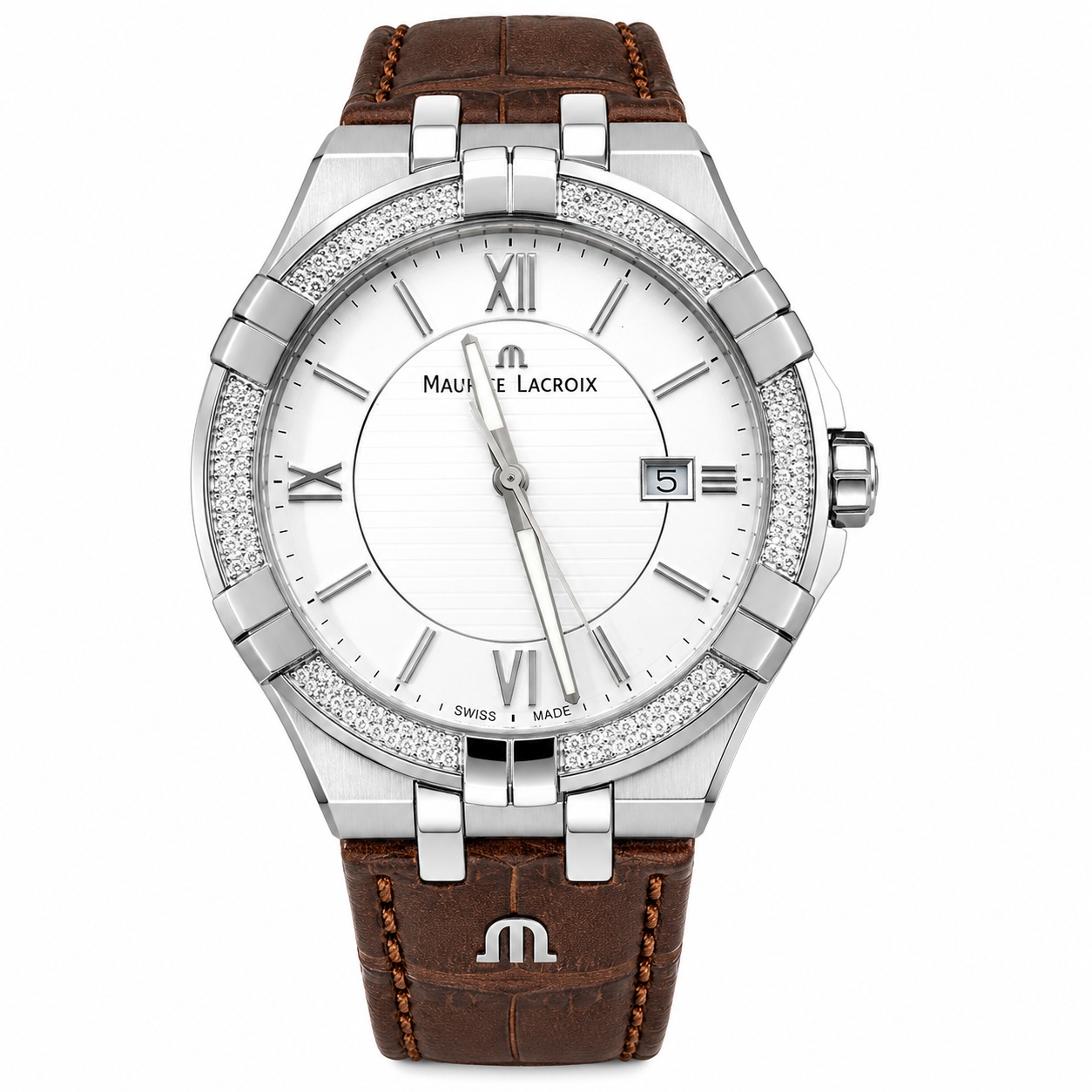 IGI Certified Custom Natural Diamond Maurice Lacroix AIKON AI1008 42mm Leather Men's Watch