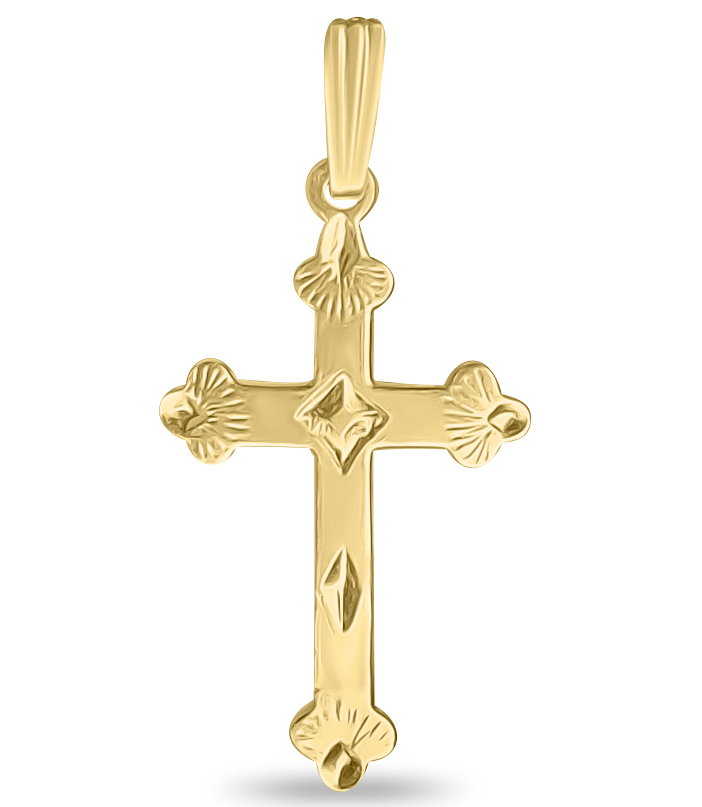 14k Yellow Gold Filled Gothic Cross Religious Pendant Necklace Charm Mens Womens 1 1/3 Inches