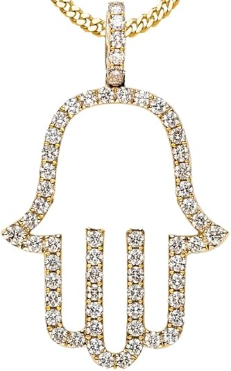 1 Carat Ct VS Lab Grown Diamond Hamsa Eye Pendant Real Genuine Solid 14k Yellow Gold 