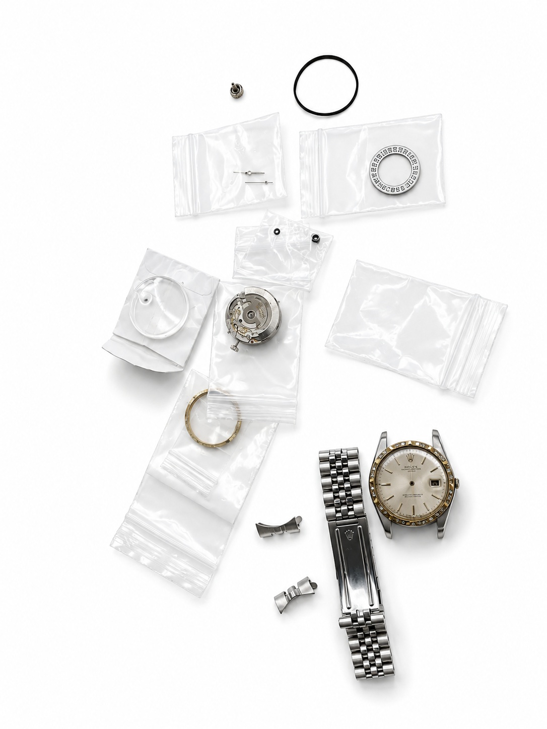 Rolex Diamond Bezel Oyster Perpetual Date Men's Watch Case Parts Set To Be Assembled Into A Running Watch