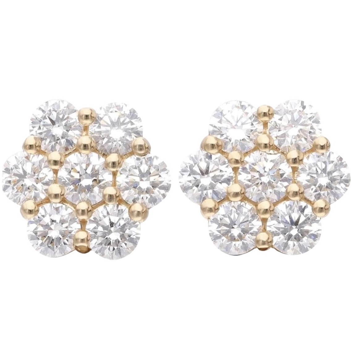 Near 1 Carat Ct VS Real Lab Grown Cluster Flower Stud Earrings Solid 14k Yellow Gold