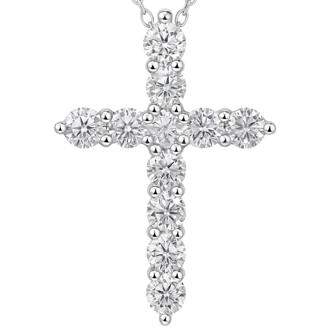 Moissanite Cross Pendant Necklace 925 Sterling Silver Men Women