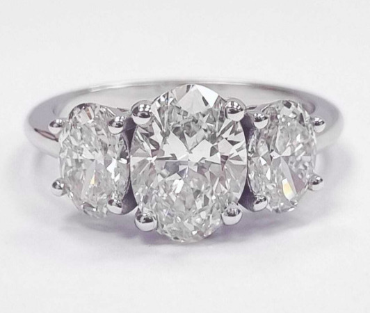 4 Carat Real Lab Grown Diamond Oval Three Stone Ring Band Solid 14k White Gold IGI Certified