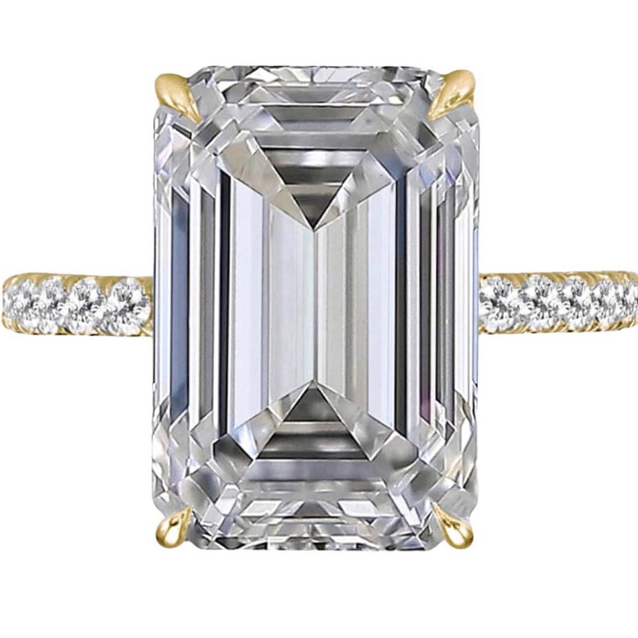 4 Carat Emerald Lab Grown Diamond Engagement Ring 14k Solid Yellow Gold IGI Certified