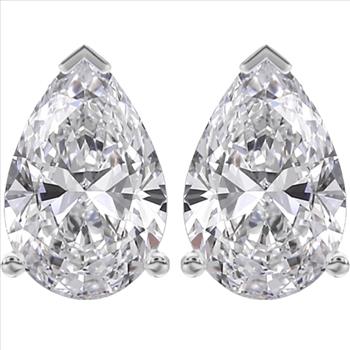 2 Carat Lab Grown Diamond Pear Brilliant Stud Earrings 14k Solid White Gold IGI Certified