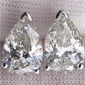 2 Carat Lab Grown Diamond Pear Brilliant Stud Earrings 14k Solid White Gold IGI Certified