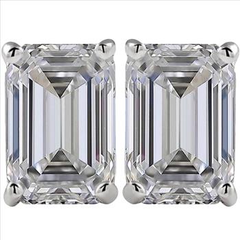 2 Carat Lab Grown Diamond Emerald Cut Stud Earrings Solid 14k White Gold IGI Certified