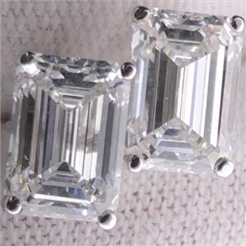 2 Carat Lab Grown Diamond Emerald Cut Stud Earrings Solid 14k White Gold IGI Certified