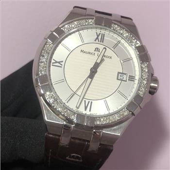 Custom Natural Diamond Maurice Lacroix AIKON AI1008 42mm Leather Men's Watch IGI Certified