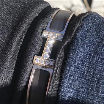 Custom Natural Diamond Hermes Clic H Bracelet GM Size IGI Certified