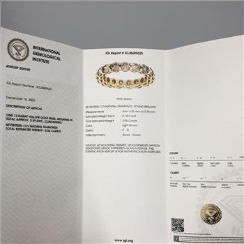 IGI Certified Real Natural 3.00 Carat Diamond Eternity Ring Band Solid 14k Yellow Gold
