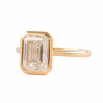 6 Carat Emerald Lab Grown Diamond Engagement Ring Bezel Set 14k Solid Yellow Gold IGI Certified