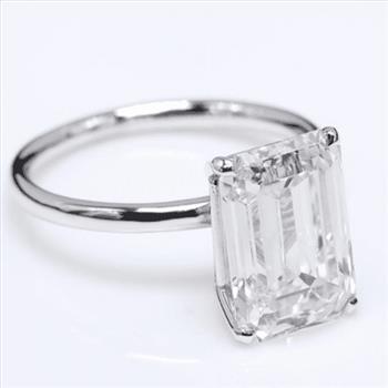 6 Carat Emerald Lab Grown Diamond Engagement Ring 14k Solid White Gold IGI Certified