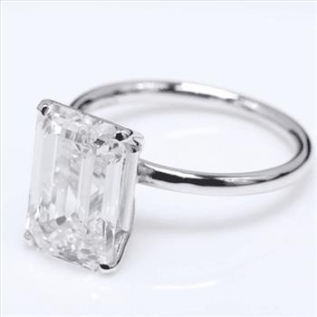 6 Carat Emerald Lab Grown Diamond Engagement Ring 14k Solid White Gold IGI Certified