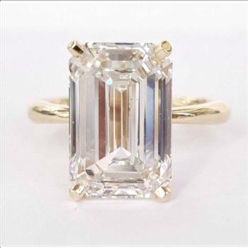6 Carat Emerald Lab Grown Diamond Engagement Ring 14k Solid Yellow Gold IGI Certified
