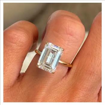 6 Carat Emerald Lab Grown Diamond Engagement Ring 14k Solid Yellow Gold IGI Certified