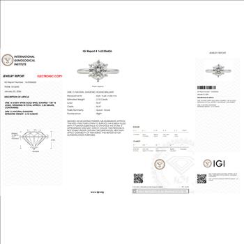 Real Natural 2 Carat Diamond Brilliant Round Solitaire Engagement Ring IGI Certified Solid 14k White Gold