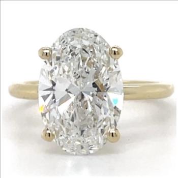 5 Carat Oval Lab Grown Diamond Engagement Ring 14k Yellow Gold IGI Certified