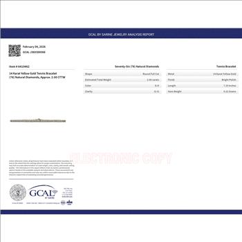 GCAL Certified Real Natural 2 Carat Diamond Tennis Bracelet Solid 14k Yellow Gold