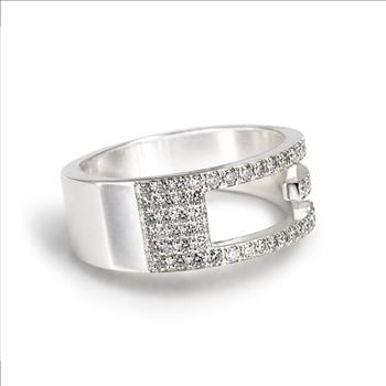 NY Diamond Appraisal Certified Custom Gucci Real Natural Diamond Ring Band Near 3/4 Carat 925 Sterling Silver Size 7.25 US