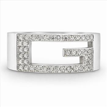 NY Diamond Appraisal Certified Custom Gucci Real Natural Diamond Ring Band Near 3/4 Carat 925 Sterling Silver Size 7.25 US