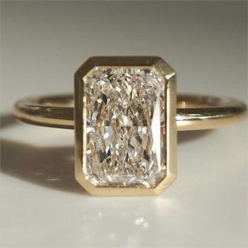 Real 5 Carat Lab Grown Diamond Engagement Ring Radiant Cut Bezel Set Solid 14k Yellow Gold IGI Certified