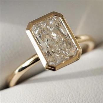 Real 5 Carat Lab Grown Diamond Engagement Ring Radiant Cut Bezel Set Solid 14k Yellow Gold IGI Certified